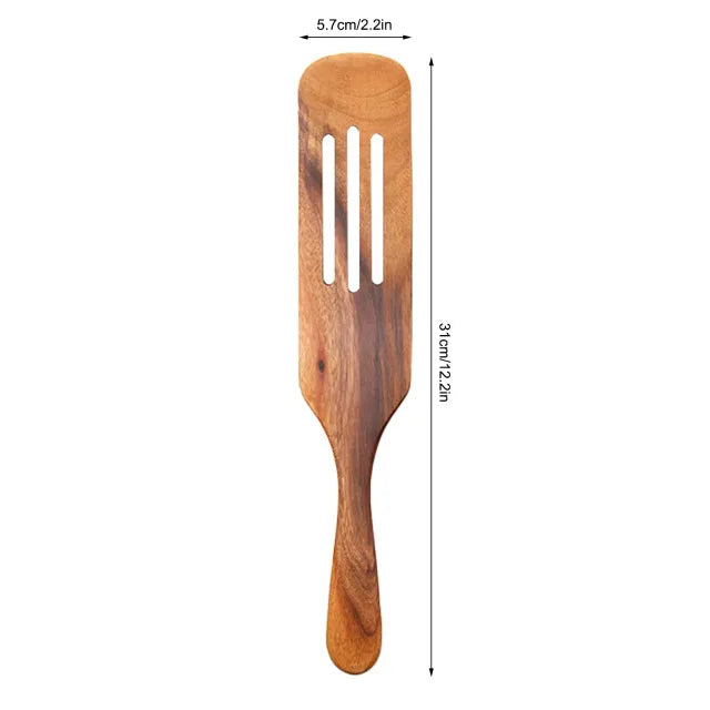 1-5pcs Slotted Spurtle Spatula Sets for Stirring  Natural Teak Kitchen Utensil Set Heat Resistant Non Stick Wood Cookware