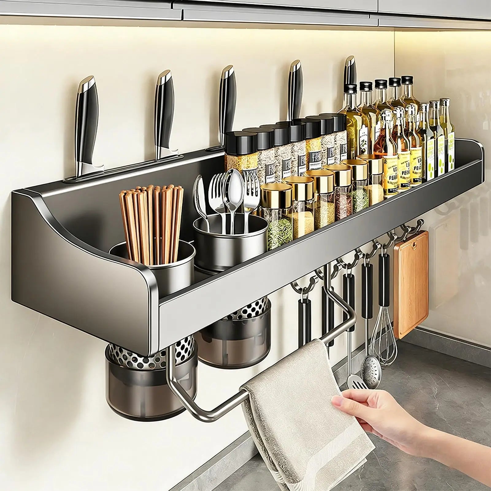 Kitchen Storage Rack Multifunctional Cutting Board Holder Wall Rack Utensils Rack For Kitchen Seasoning Holder Organize