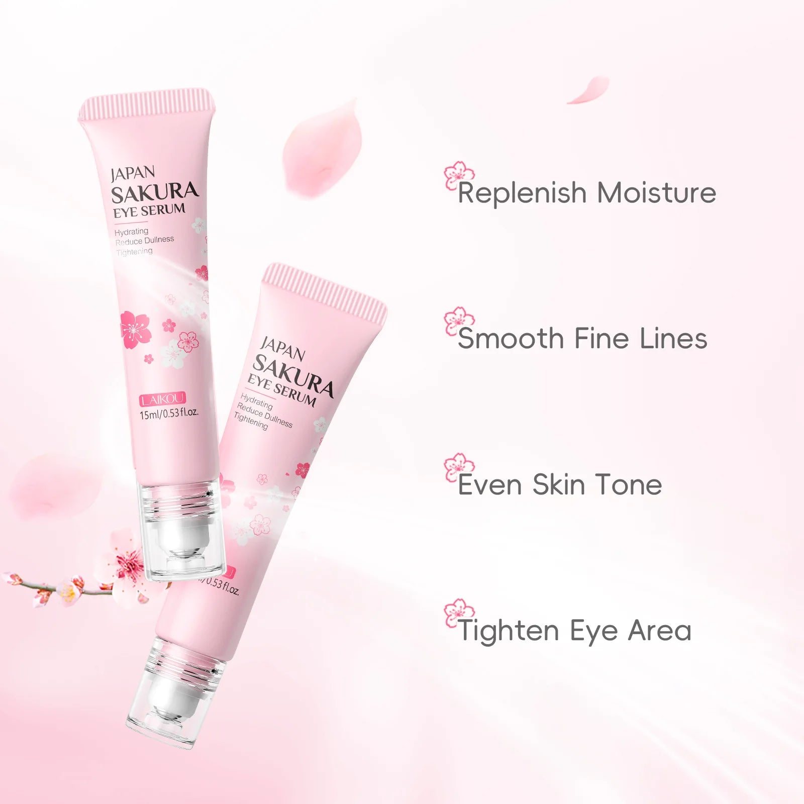 LAIKOU Sakura Eye Serum Roller Massage Hyaluronic Acid Skin Care Eye Bags Cream Moisturizing Dark Circles 15ml