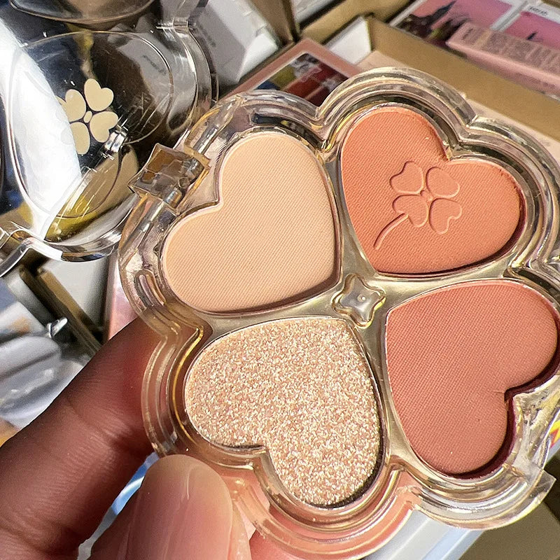 Four Leaf Eyeshadow Palette 4 Colors Eye Shimmer Matte Sequin Pearlescent Highlight Basic Color Scheme Lasting Cosmetics Makeup