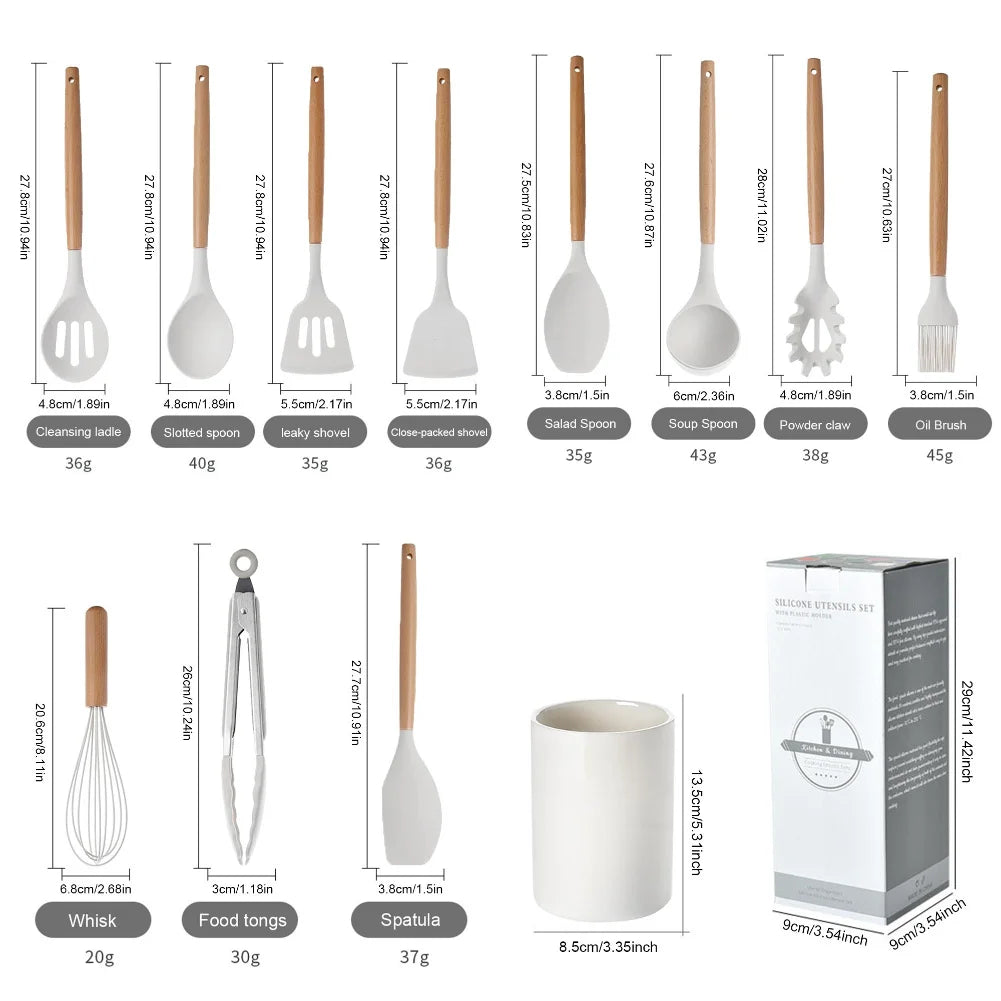 12Pcs Kitchen Utensil Set Heat-Resistant Cookware with Holder Non-Stick Spatula Set Spatula Spoon Brush Whisk Kitchen Supplies