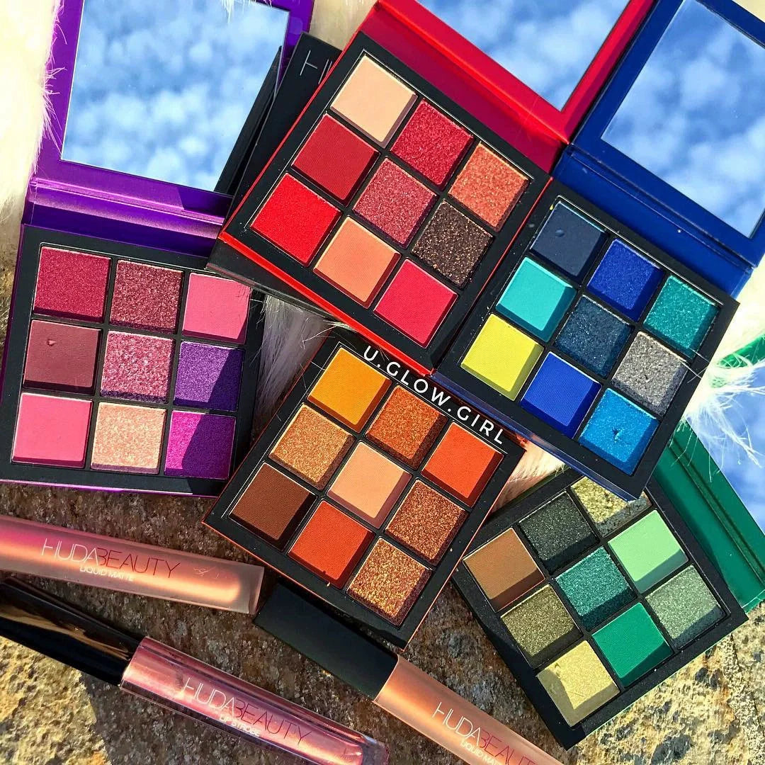 Huda Beauty 9 Color Palette Diamond Amethyst Ruby Red Gold Eye Shadow Pallete Matte Shimmer Eyeshadow Palette Glitter Makeup