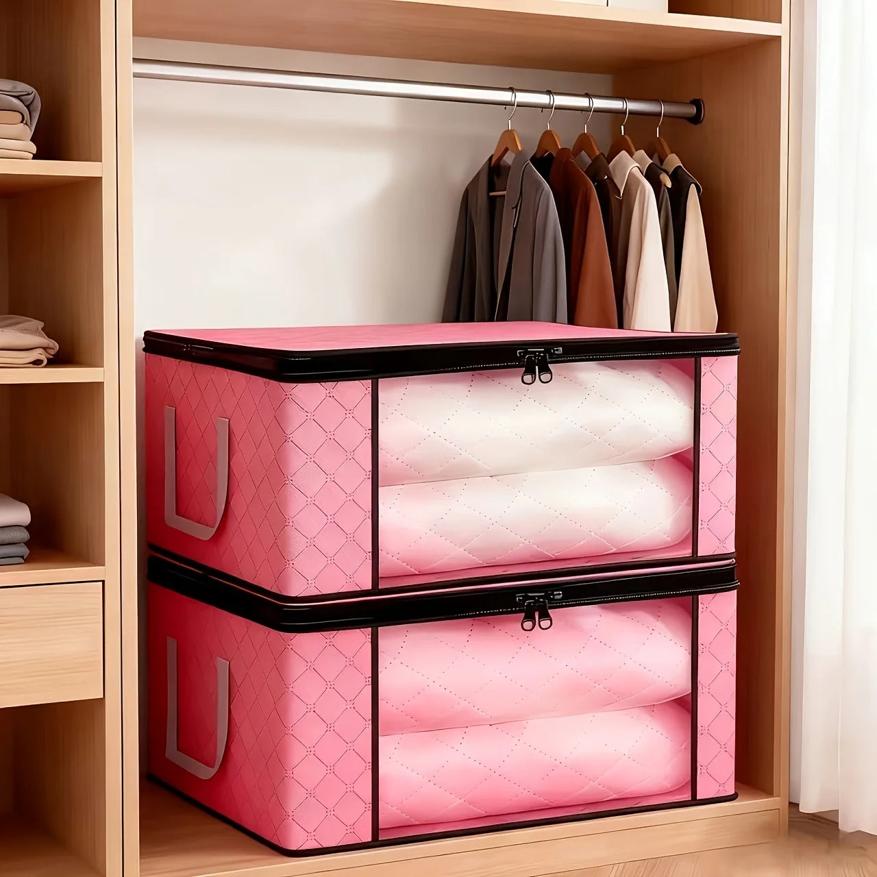 6 Large Foldable Storage Boxes with Windows, Zipper & Lid, Reinforced Handles - Durable Foldable Laundry Organizers