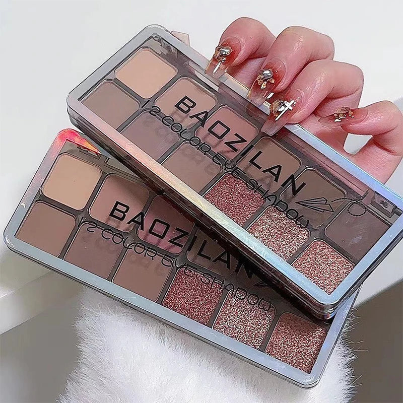 12color Eyeshadow Palette Waterproof Sweatproof Matte Pearlescent Burst Flash Delicate Earth Color Low Saturation Eye Shadow