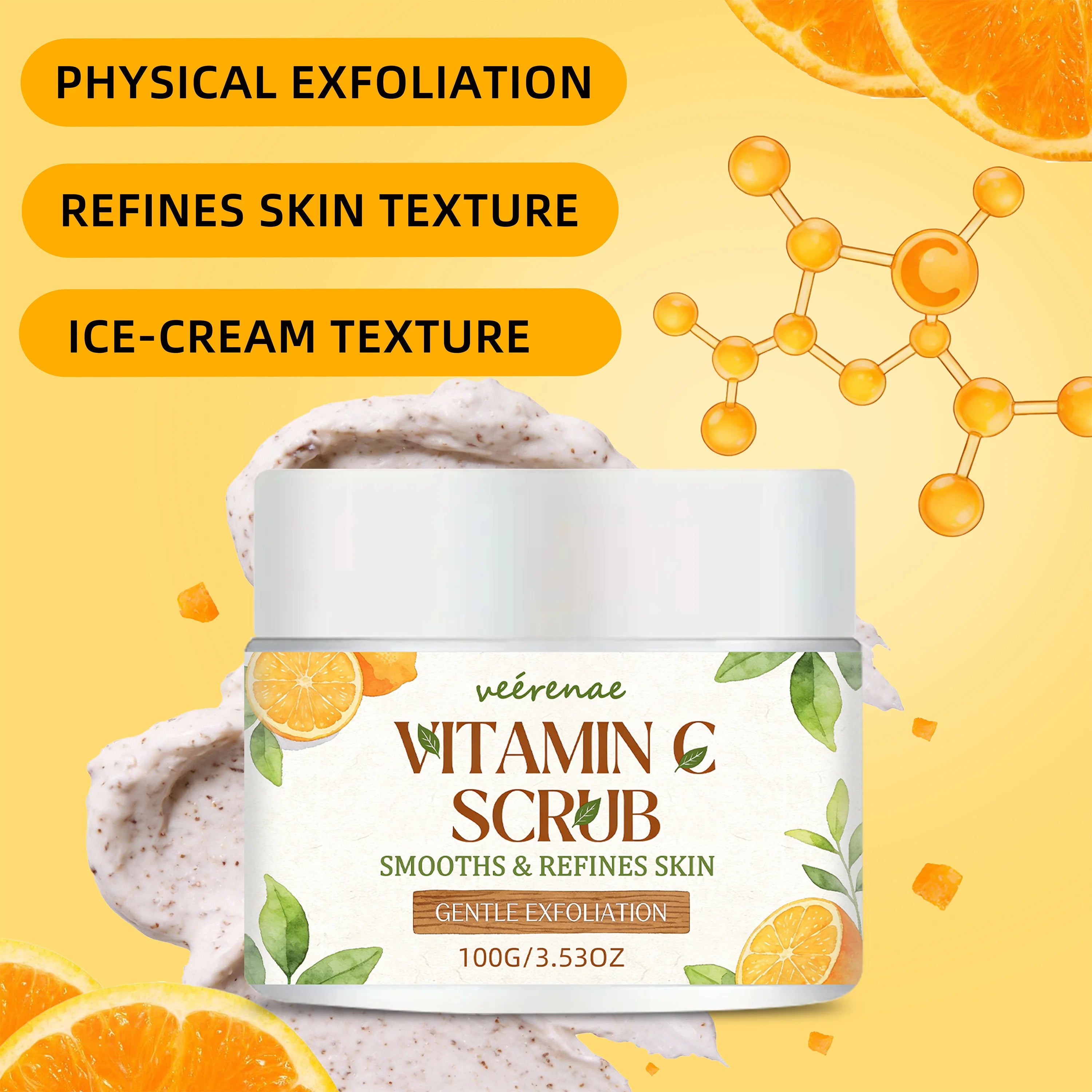 veérenae VITAMIN C SCRUB: Smooths Rough Skin on Hands, Elbows, Knees & Feet- Pre-Workout or Shower Essential, For All Skin Types