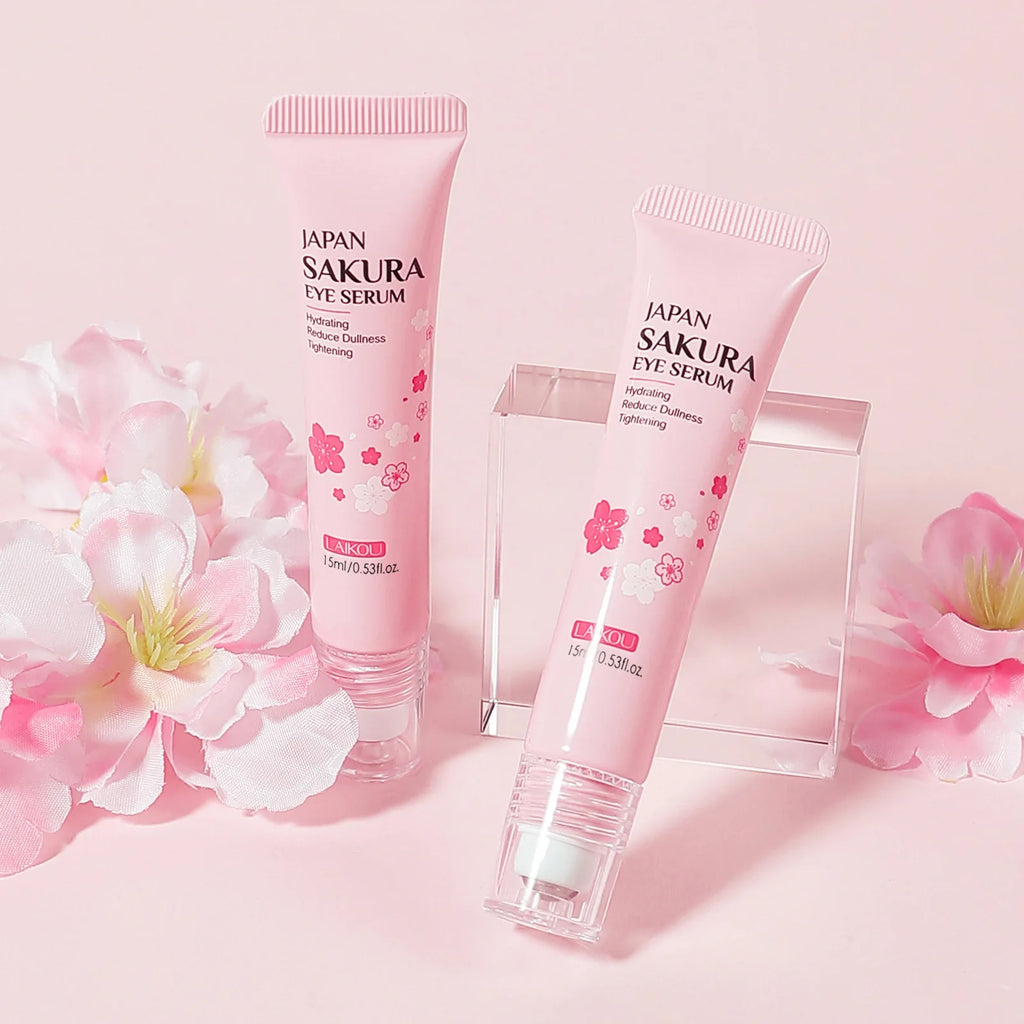 LAIKOU Sakura Eye Serum Roller Massage Hyaluronic Acid Skin Care Eye Bags Cream Moisturizing Dark Circles 15ml