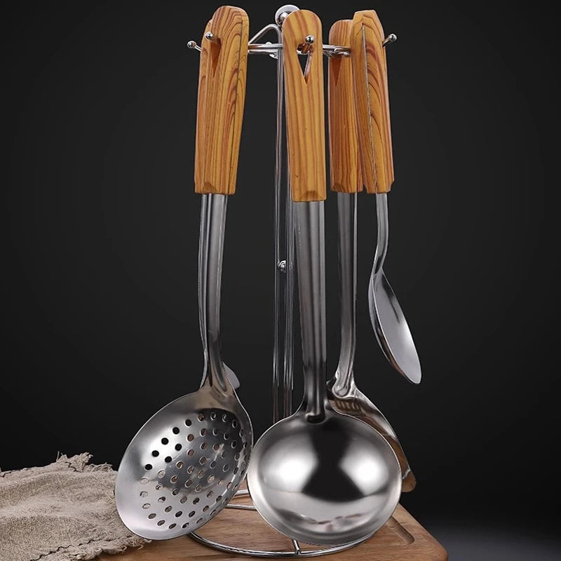 Stainless Steel Spatula Spoon Wood Handle Cooking Shovel Ladle Kitchen Utensils Baking Cooking Tools Kitchenware Cookware