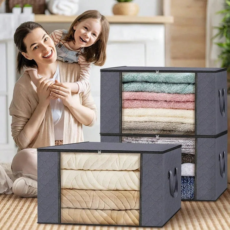 Foldable Fabric Storage Boxes Rectangle Multipurpose Organizer Bins Closet Non-Waterproof Blanket and Clothes Store Bags