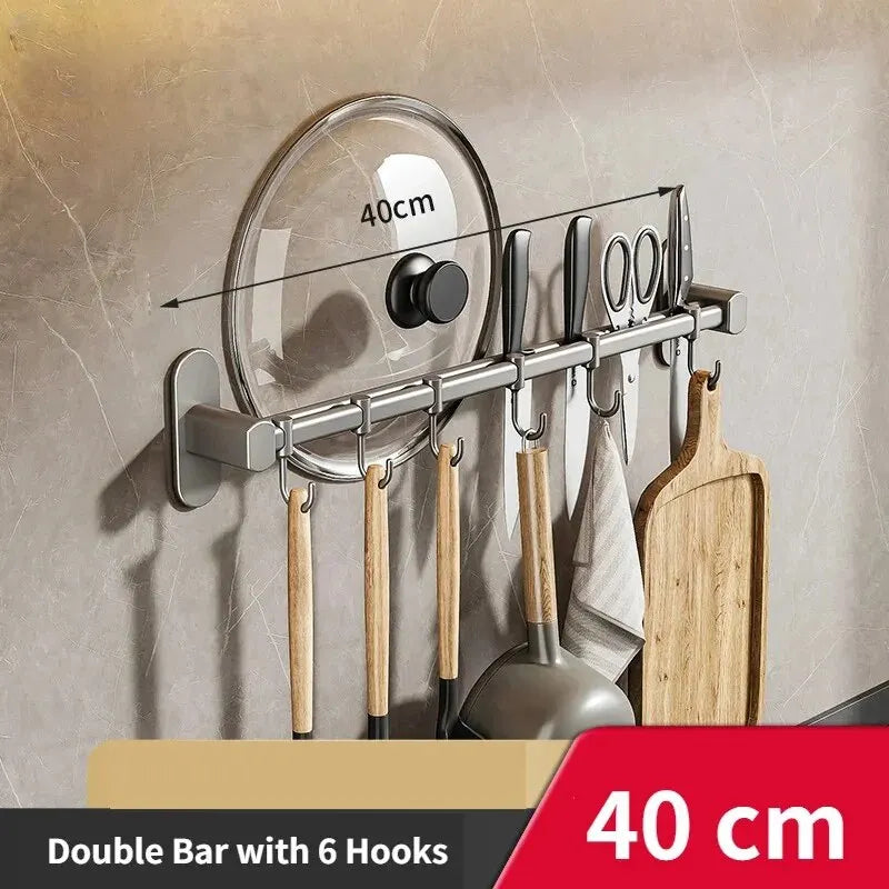 Kitchen Organizer Hooks Wall Hangers Rack for Kitchen Utensils Knife Holder Cutting Board Spoon Lid Storage Accessories No Drill