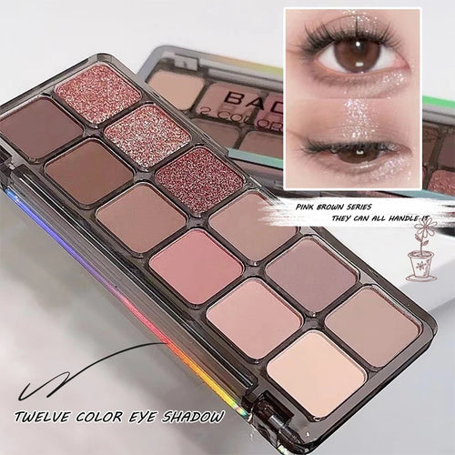 12color Eyeshadow Palette Waterproof Sweatproof Matte Pearlescent Burst Flash Delicate Earth Color Low Saturation Eye Shadow