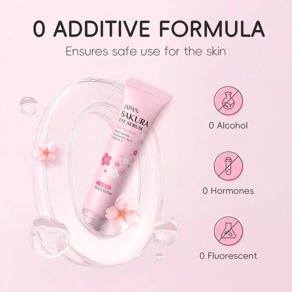 LAIKOU Sakura Eye Serum Roller Massage Hyaluronic Acid Skin Care Eye Bags Cream Moisturizing Dark Circles 15ml