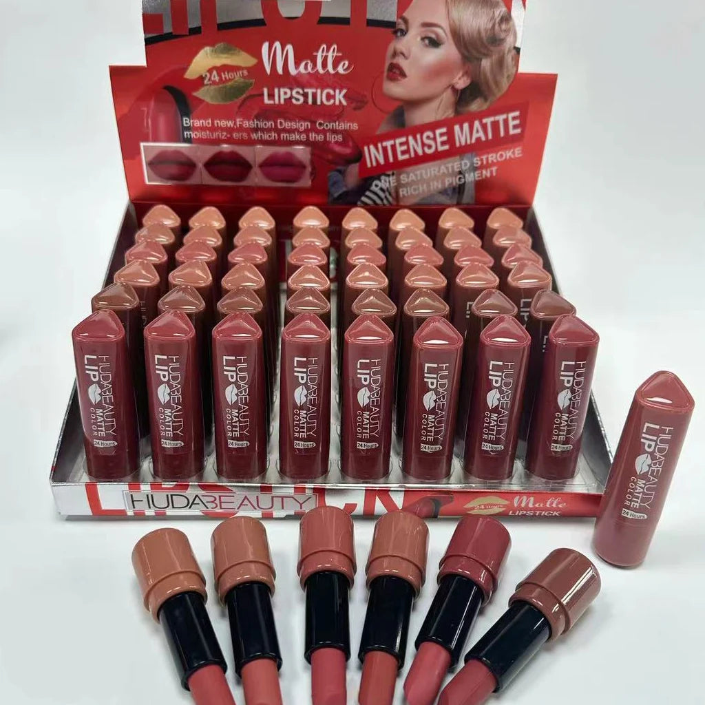 6 colors Lipstick Matte 3.8g Huda Nued Lip Gloss Waterproof Lip Glaze Tint Non-stick Non-Fading Lips Makeup Cosmetic Lip Care