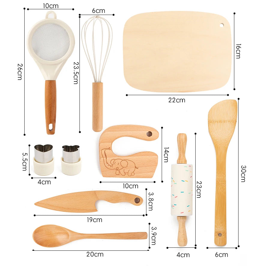 Montessori Kitchen Tools Real Cooking Set Wooden Educational Kid Toys Safe Knives Baking Set Kitchen Accessories For Boys Girls
