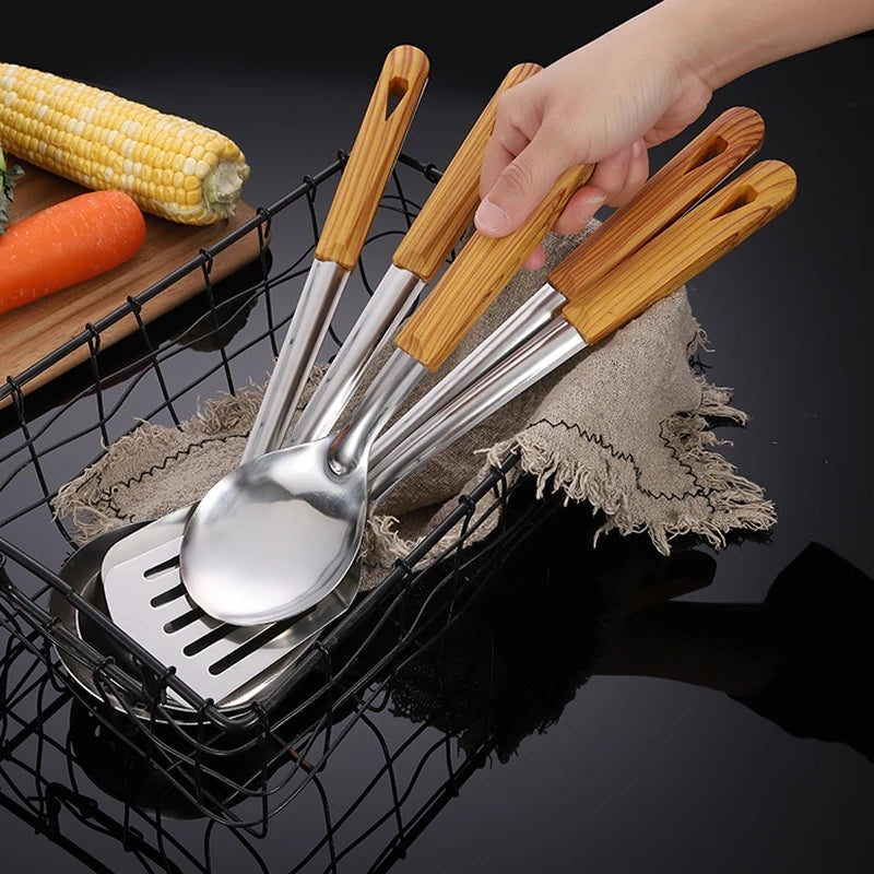 Stainless Steel Spatula Spoon Wood Handle Cooking Shovel Ladle Kitchen Utensils Baking Cooking Tools Kitchenware Cookware