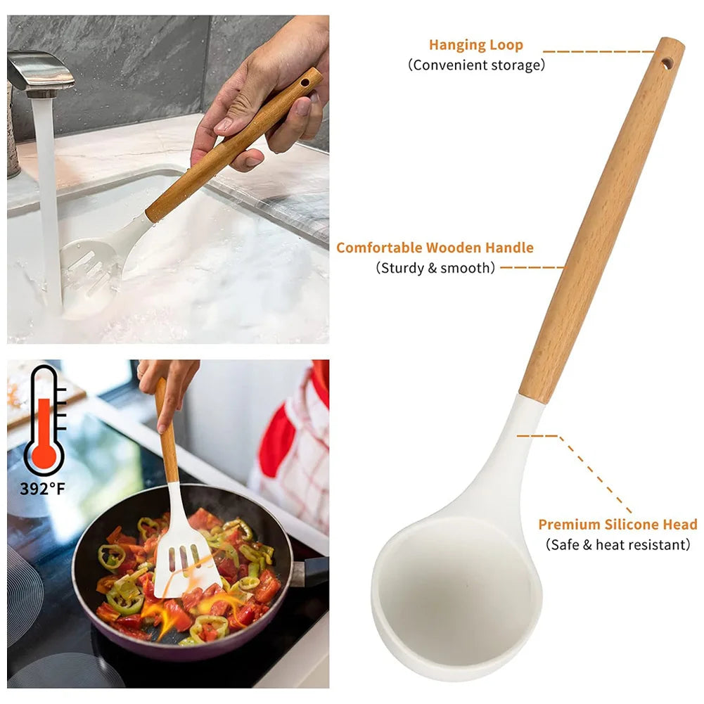 12Pcs Kitchen Utensil Set Heat-Resistant Cookware with Holder Non-Stick Spatula Set Spatula Spoon Brush Whisk Kitchen Supplies