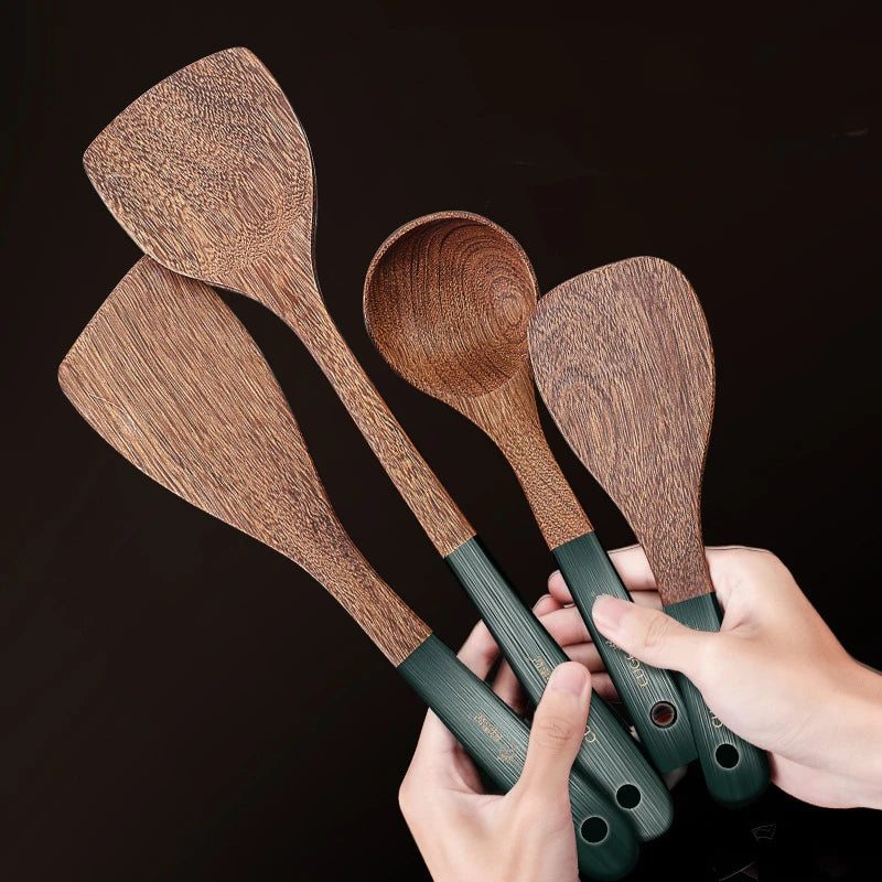 Wooden Cooking Utensils Natural Wenge Wood Non-stick Cookware Spatula Shovel Rice Spoon Kitchen Cooking Tool Kitchen Accessories