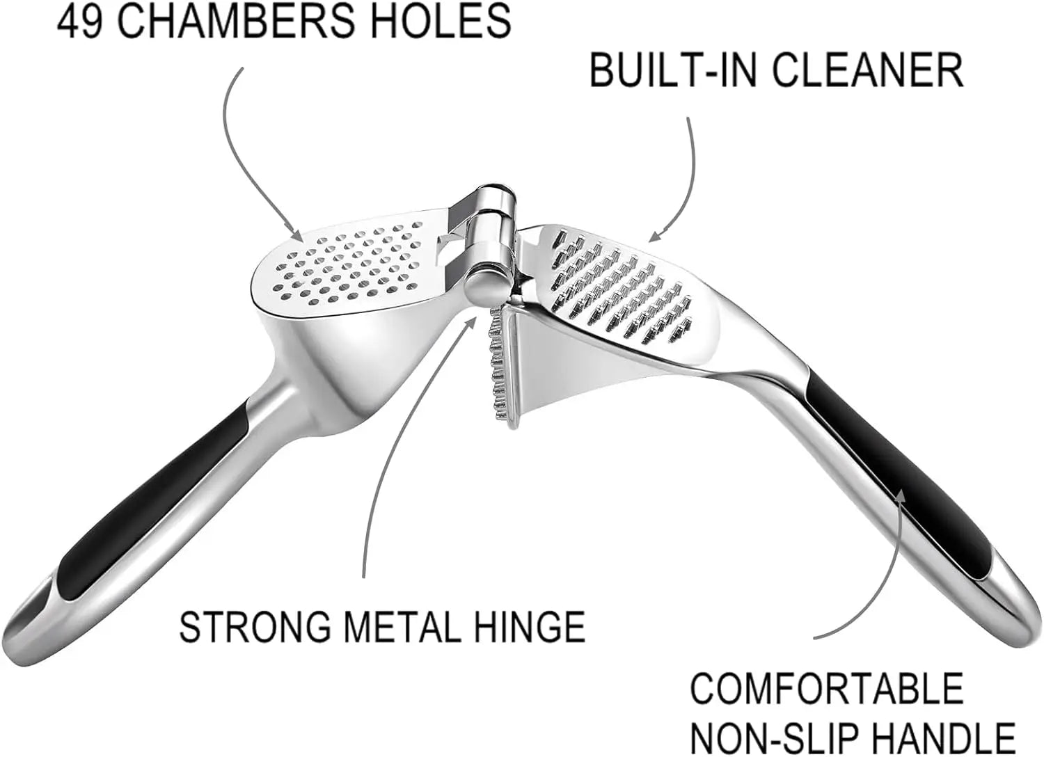 Zinc Alloy Garlic Press & Mincer – Ergonomic Soft Grip, Easy Squeeze & Clean