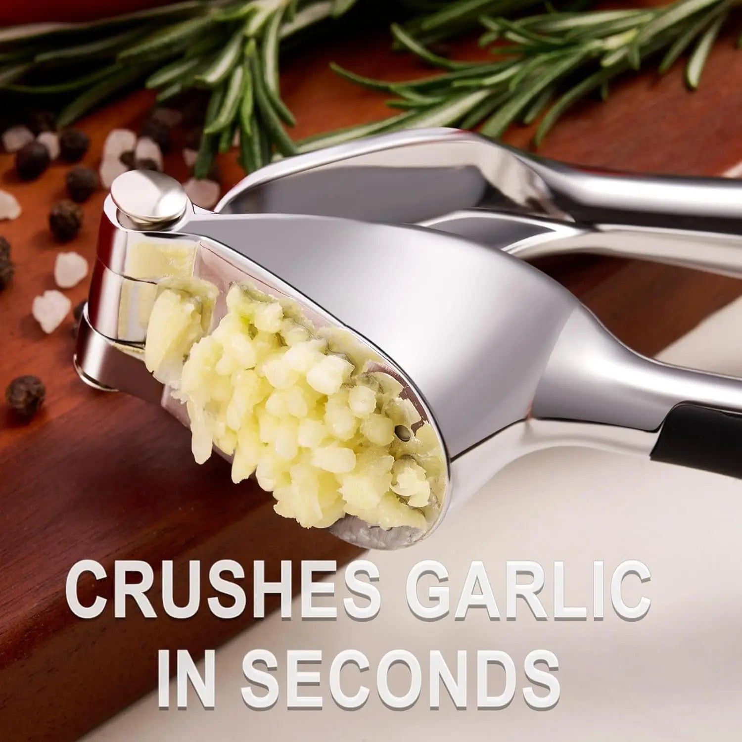 Zinc Alloy Garlic Press & Mincer – Ergonomic Soft Grip, Easy Squeeze & Clean