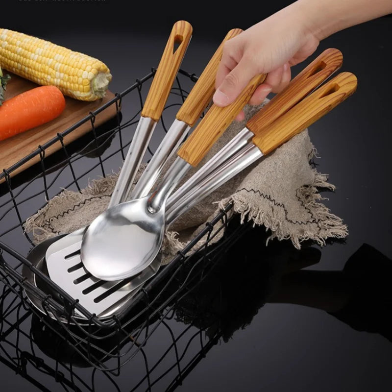 Stainless Steel Spatula Spoon Wood Handle Cooking Shovel Ladle Kitchen Utensils Baking Cooking Tools Kitchenware Cookware