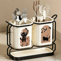 1pc Carbon Steel Kitchen Utensil & Knife Organizer with 2 Utensil Buckets, 2-In-1 Countertop & Wall Mounted Storage Rack