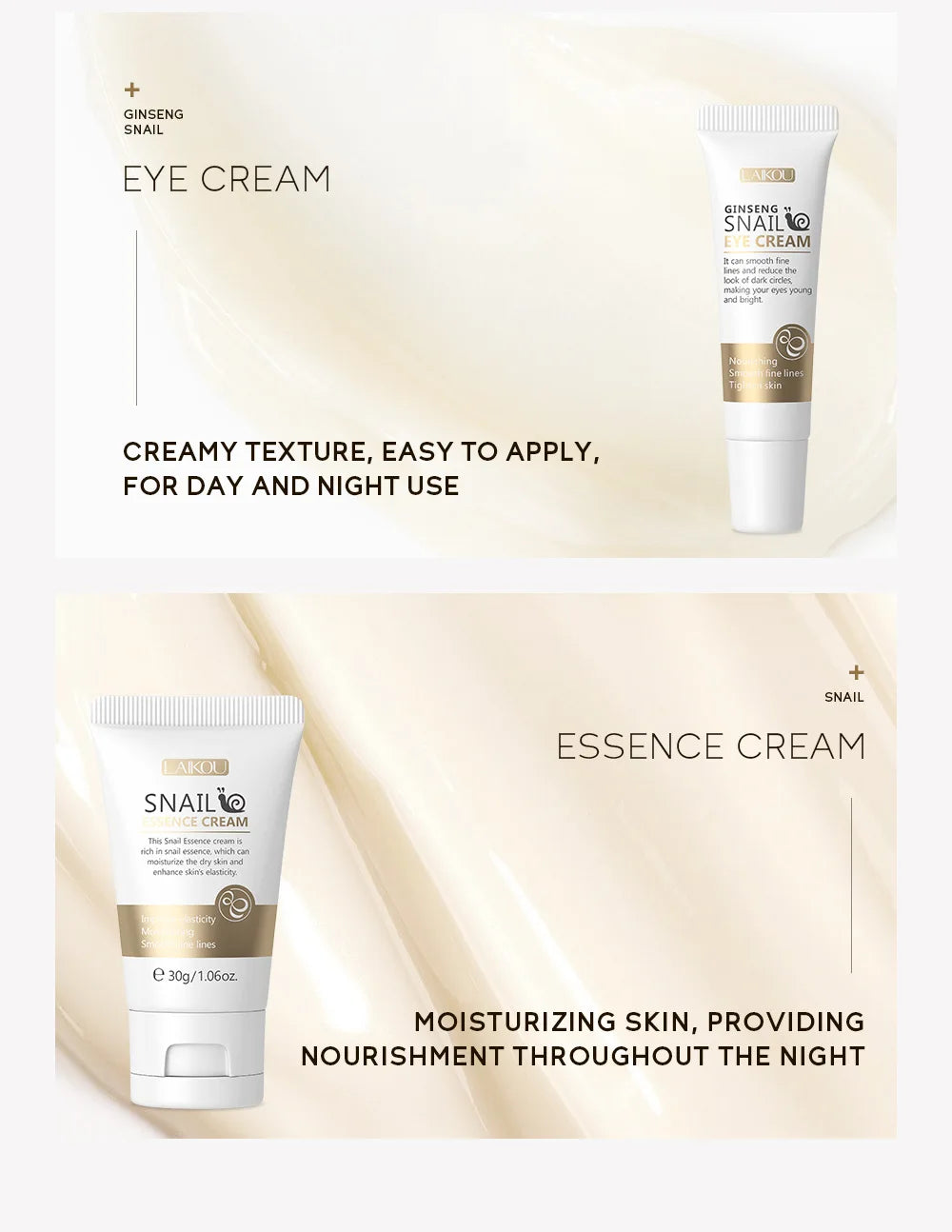 3pcs/set LAIKOU Skin Care Set Vitamin C Sakura Snail Essence Serum & Eye Cream & Face Cream Moisturizer Travel Size Skincare Set