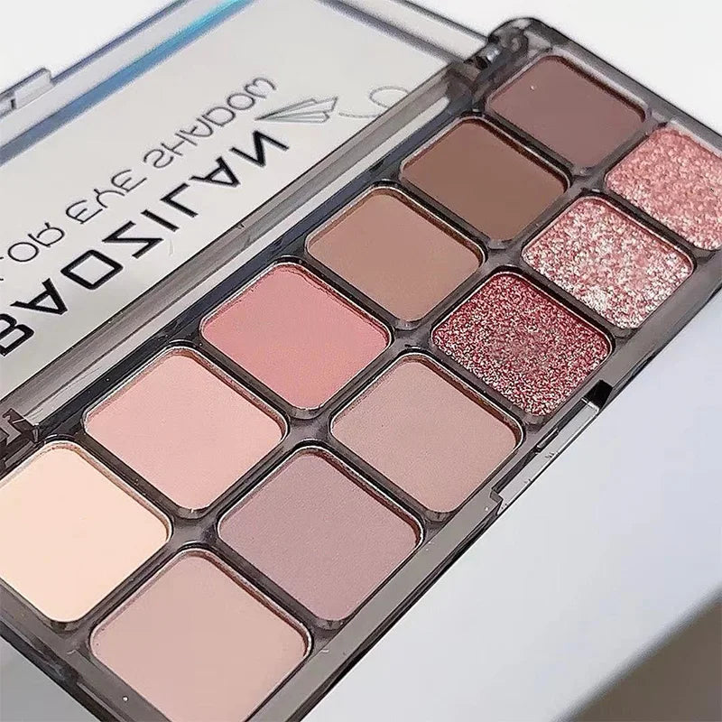 12color Eyeshadow Palette Waterproof Sweatproof Matte Pearlescent Burst Flash Delicate Earth Color Low Saturation Eye Shadow