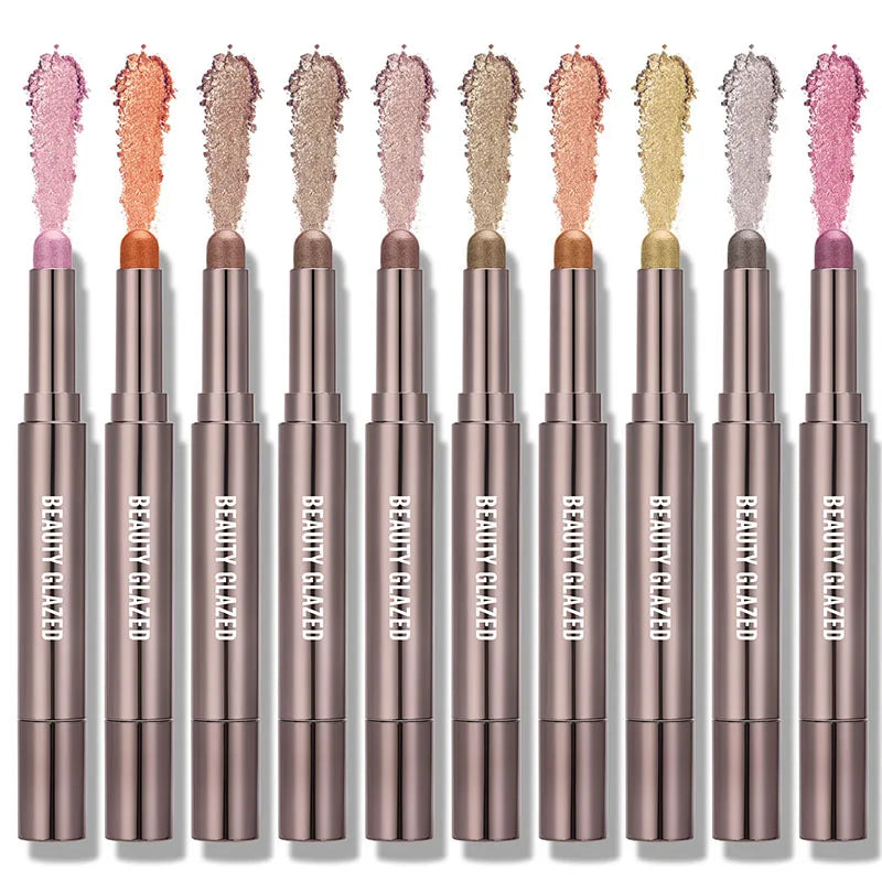 10 Color Double Ended Eye Shadow Stick With Sponge Brush Pearlescent Lasting Eyeshadow Pen Contouring Portable Makeup Cosmetics
