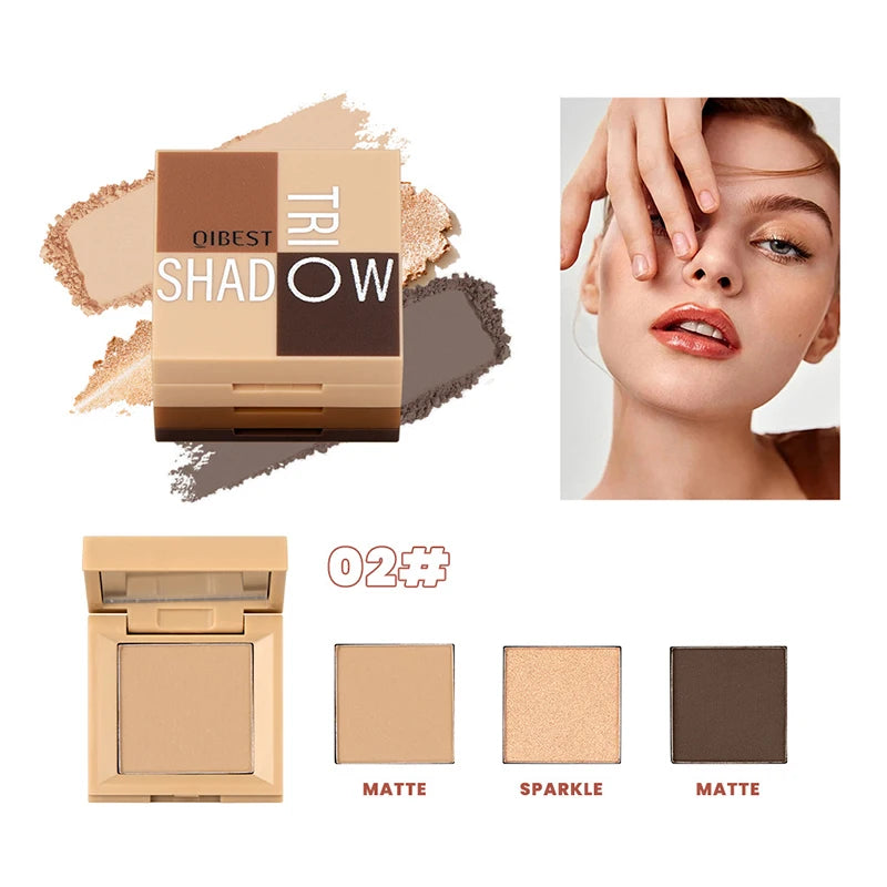 1 piece, three in one eye shadow palette, portable makeup, matte and shiny finish, multi-functional neutral tone, easy to mix