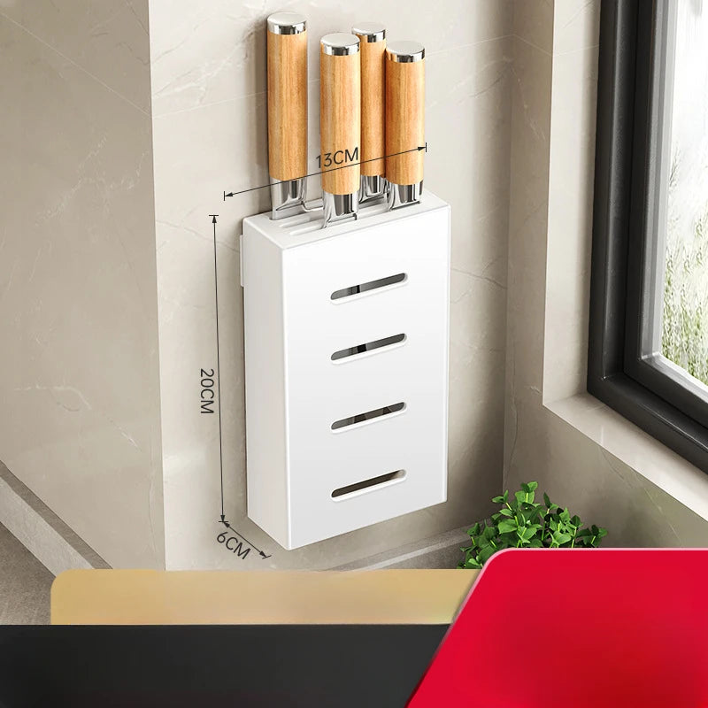 Kitchen knife storage box, knife holder, non-perforation, wall-mounted rack, kitchen items，kitchen accessories organizer