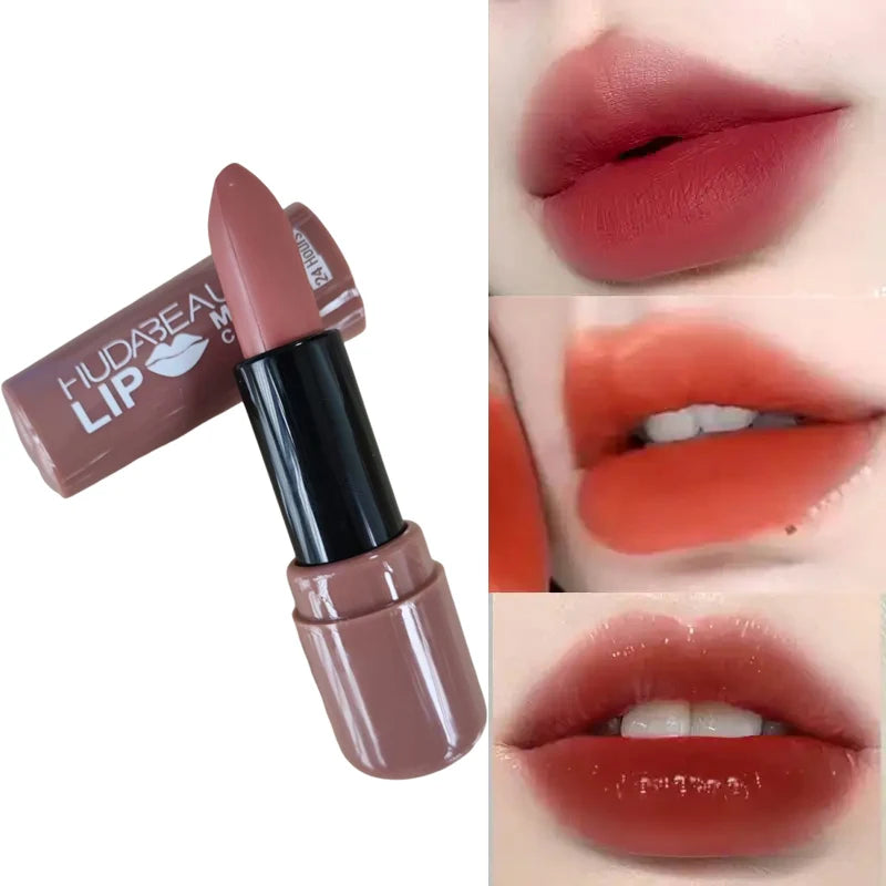 6 colors Lipstick Matte 3.8g Huda Nued Lip Gloss Waterproof Lip Glaze Tint Non-stick Non-Fading Lips Makeup Cosmetic Lip Care