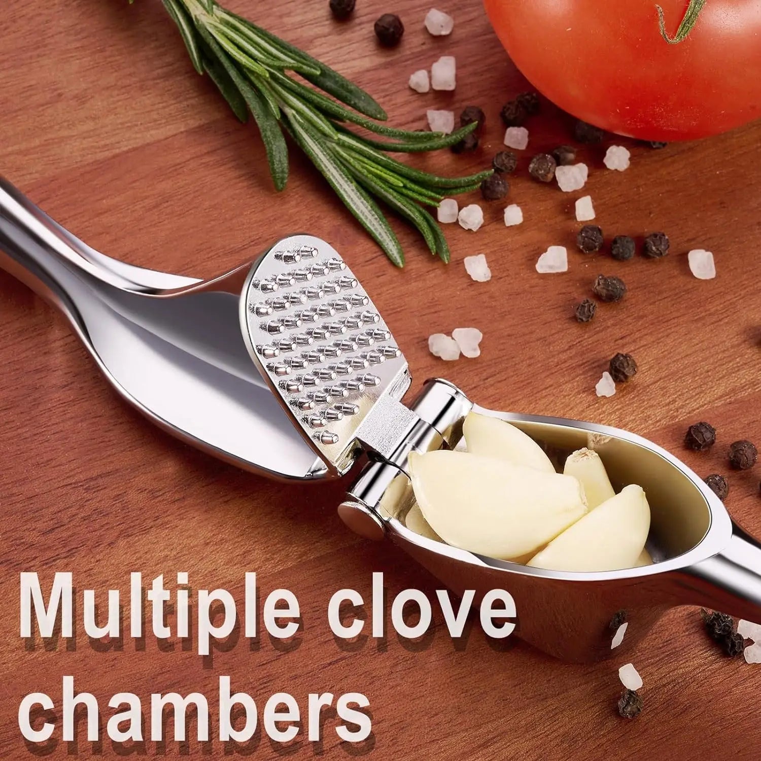 Zinc Alloy Garlic Press & Mincer – Ergonomic Soft Grip, Easy Squeeze & Clean
