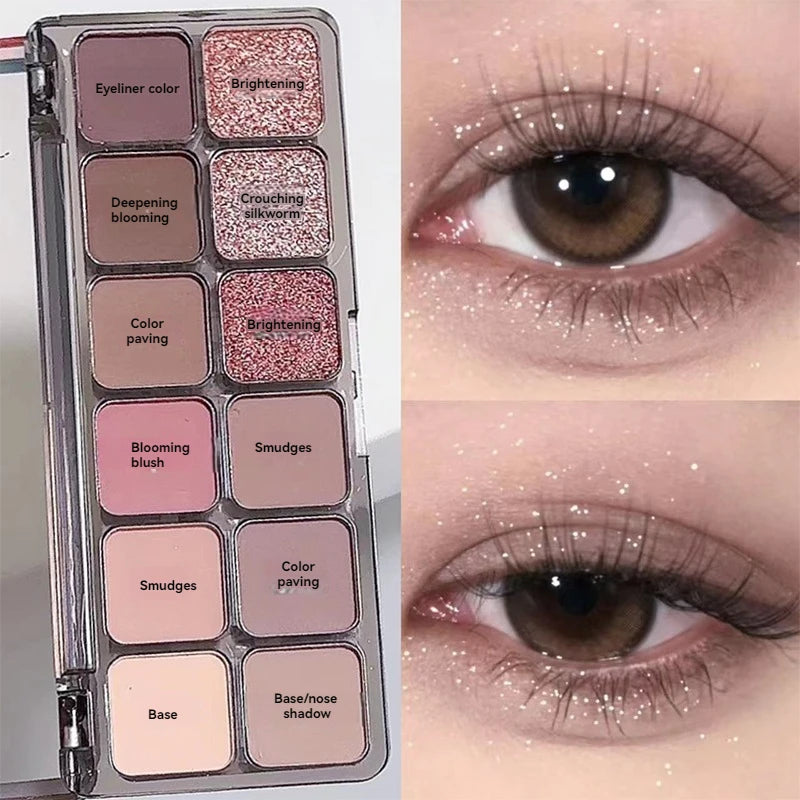 12color Eyeshadow Palette Waterproof Sweatproof Matte Pearlescent Burst Flash Delicate Earth Color Low Saturation Eye Shadow