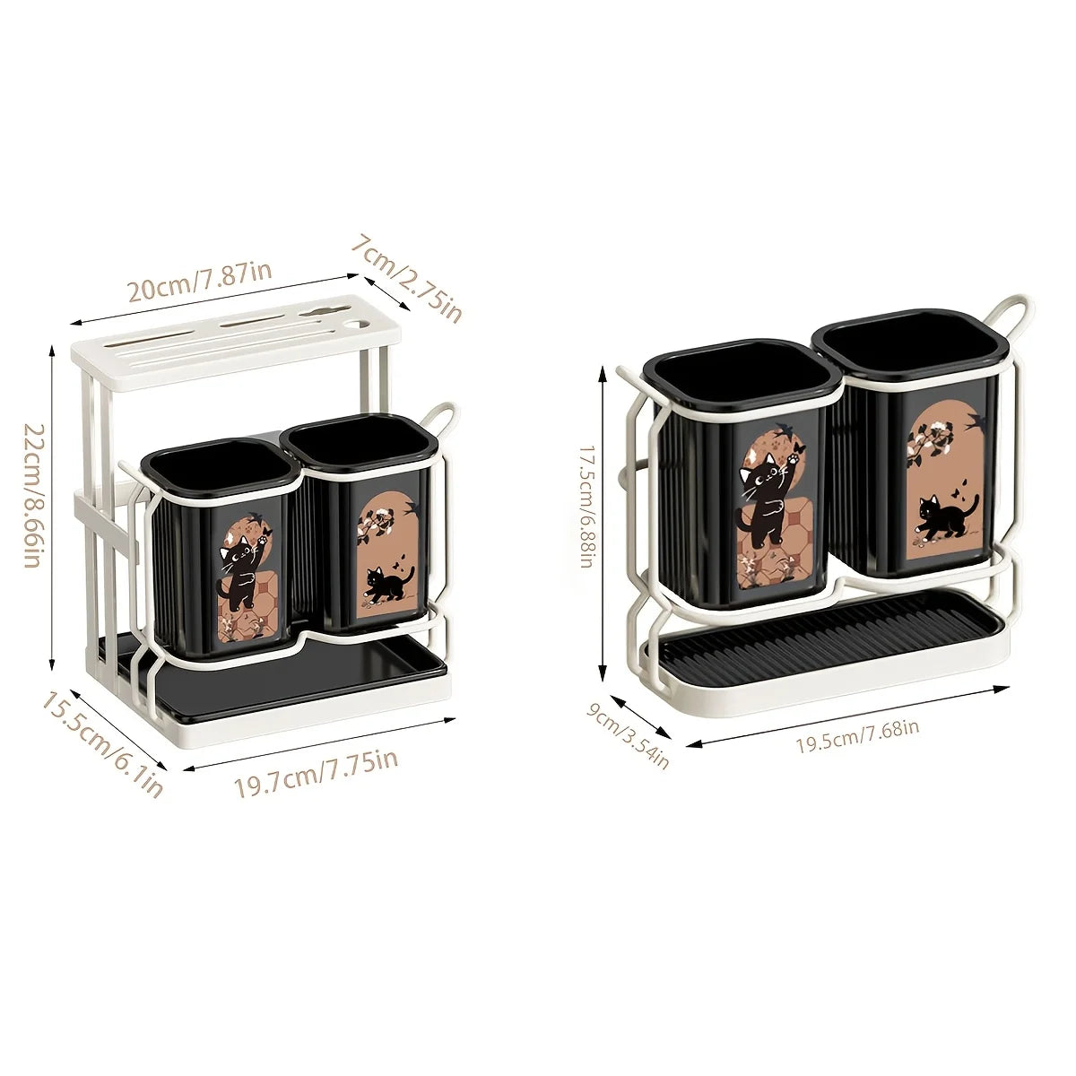 1pc Carbon Steel Kitchen Utensil & Knife Organizer with 2 Utensil Buckets, 2-In-1 Countertop & Wall Mounted Storage Rack