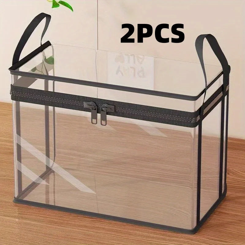 2-Pack Large Transparent Storage Boxes, Foldable and Space-Saving with Flip Lids, Large Rectangular Organizer Boxes with Front Lids and Covers, Space-Saving Design Suitable for Books, Clothes, Office, Home, Travel, Durable Pl