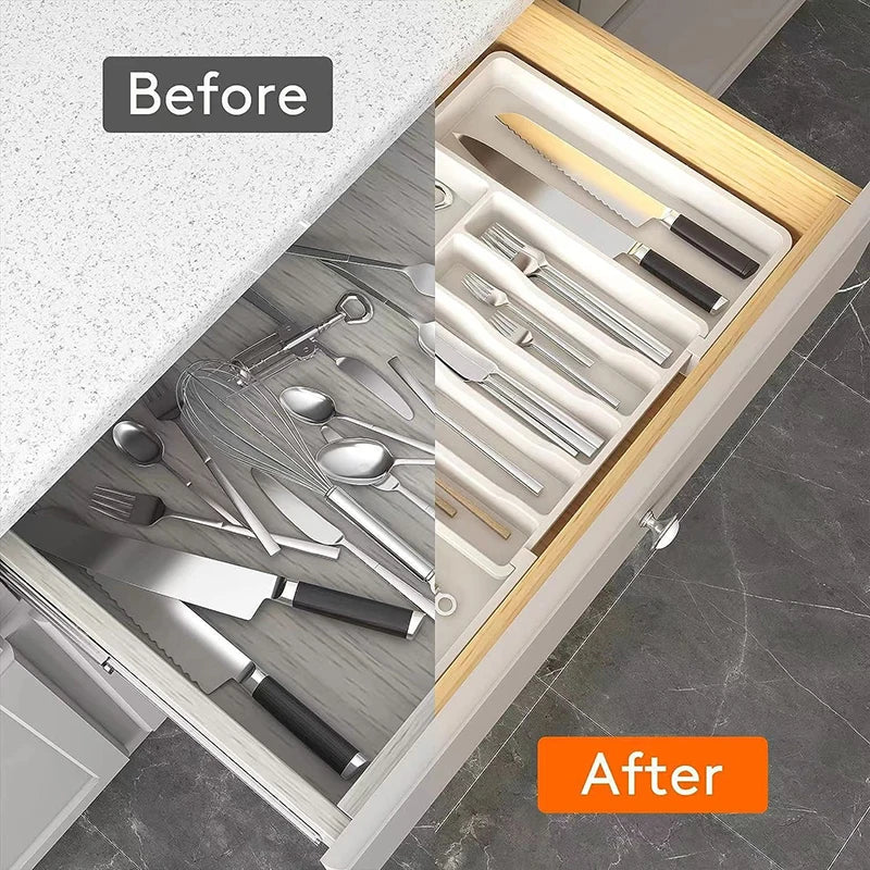 Silverware Organizer Expandable Kitchen Drawer Organizer Adjustable Utensil Organizer Cutlery Drawer Organizer for Forks Knives