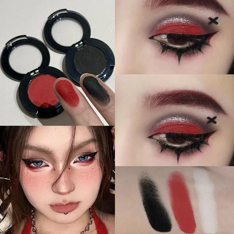 Gothic Matte Black Eye Shadow White Lying Silkworm Eyeshadow Eyeliner Palette Eye Makeup Blue Punk Smoky Eyeshadow Cosmetics