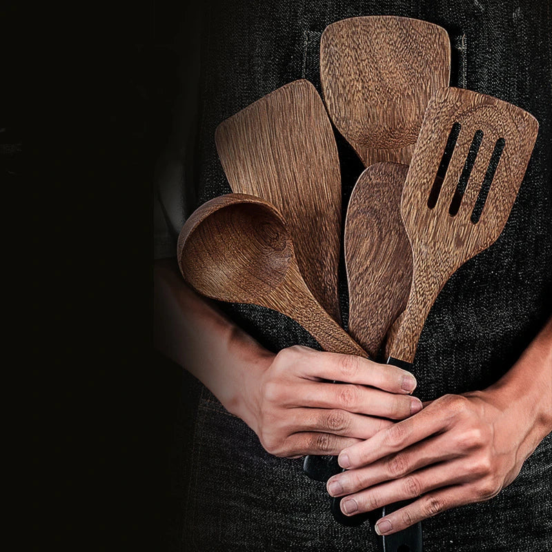 Wooden Cooking Utensils Natural Wenge Wood Non-stick Cookware Spatula Shovel Rice Spoon Kitchen Cooking Tool Kitchen Accessories