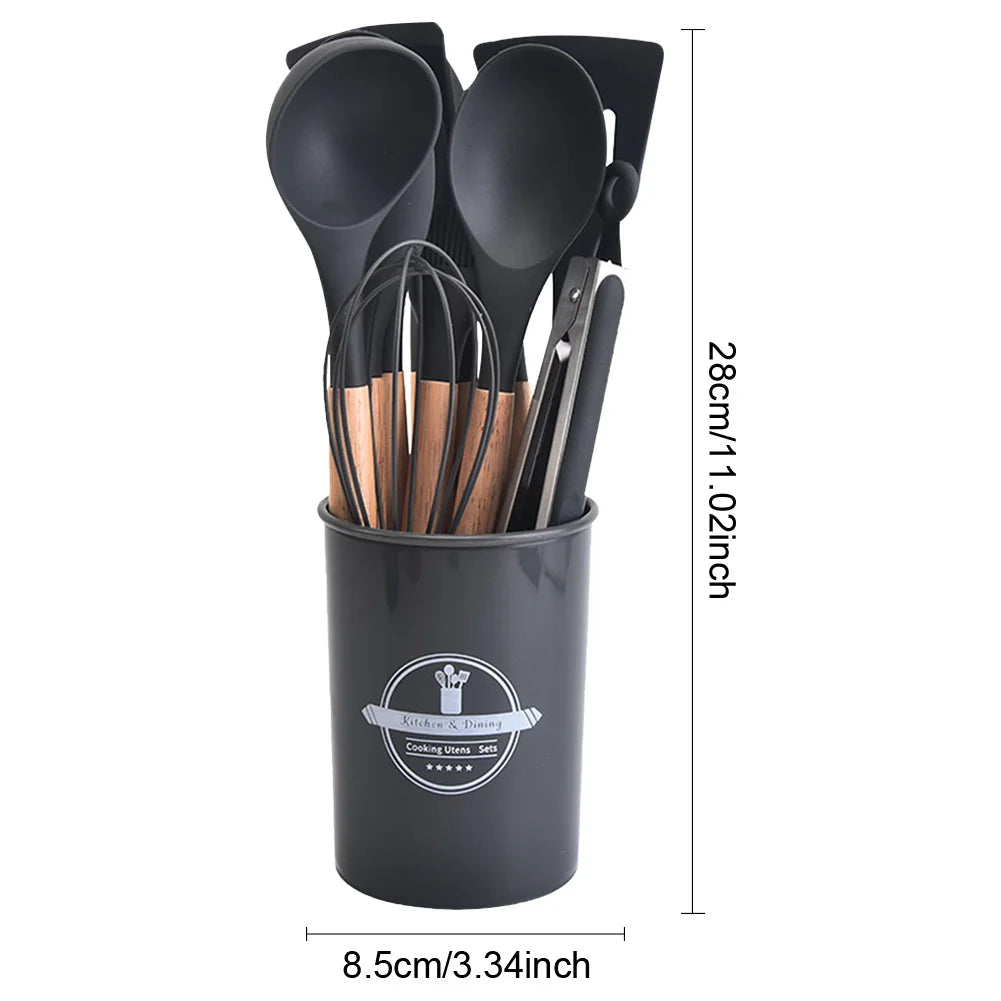 12Pcs Kitchen Utensil Set Heat-Resistant Cookware with Holder Non-Stick Spatula Set Spatula Spoon Brush Whisk Kitchen Supplies