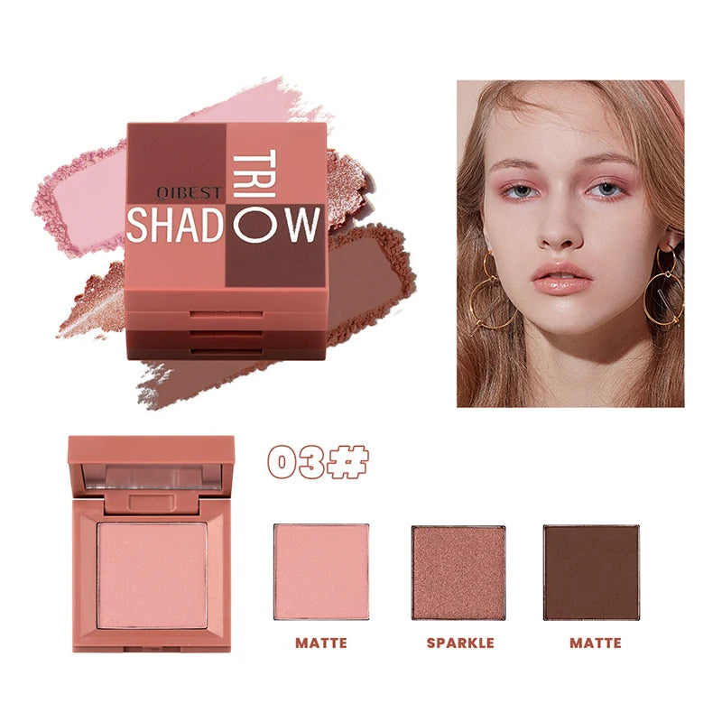 1 piece, three in one eye shadow palette, portable makeup, matte and shiny finish, multi-functional neutral tone, easy to mix