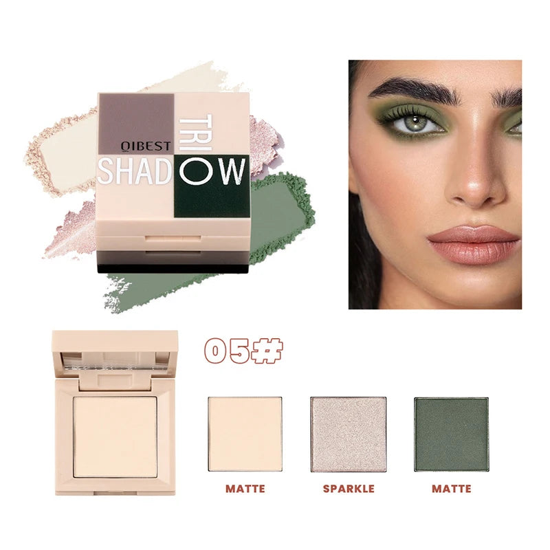 1 piece, three in one eye shadow palette, portable makeup, matte and shiny finish, multi-functional neutral tone, easy to mix