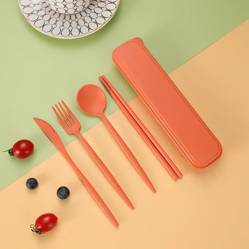 4-piece Portable Utensils, Healthy Eco-Friendly Wheat Straw Cutlery, Reusable Chopstick Fork Knife Spoon Set