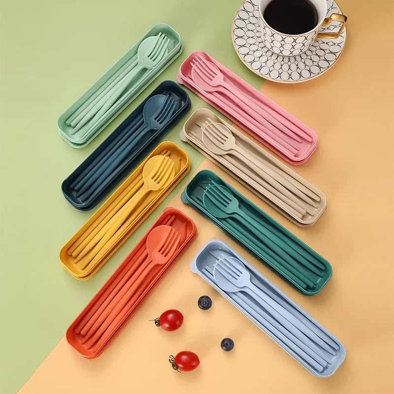 4-piece Portable Utensils, Healthy Eco-Friendly Wheat Straw Cutlery, Reusable Chopstick Fork Knife Spoon Set