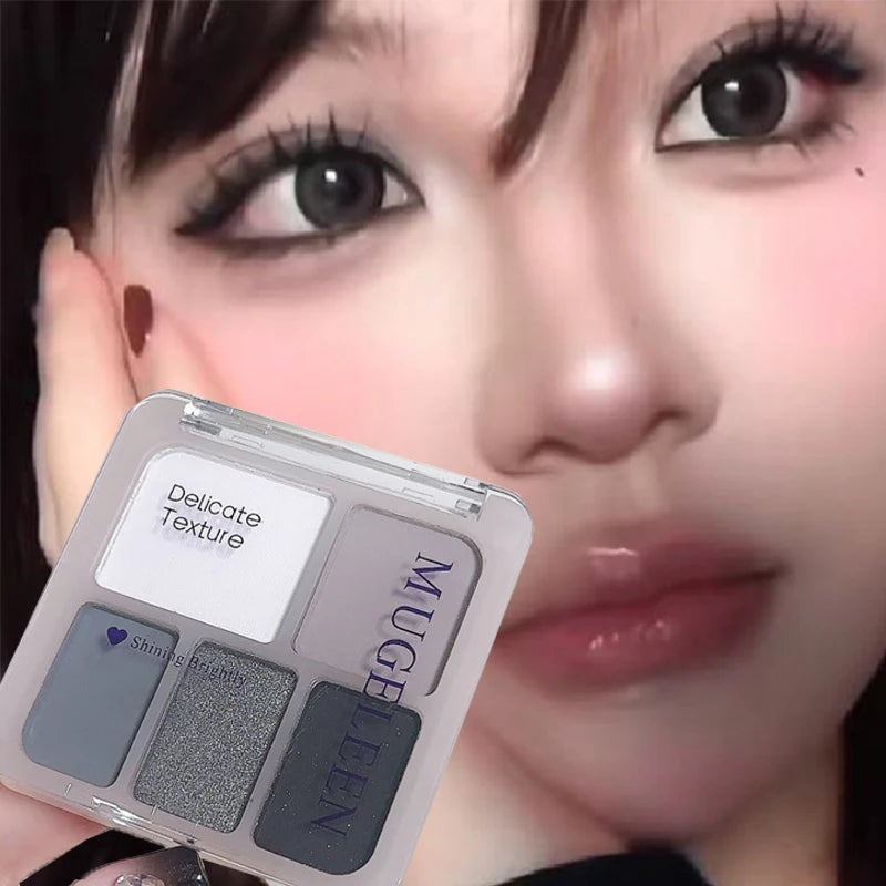5-Color Punk Smokey Eyeshadow Palette Silvery Black Matte Shimmer Nude Pink Eye Shadow Lasting Halloween Eye Makeup Cosmetics