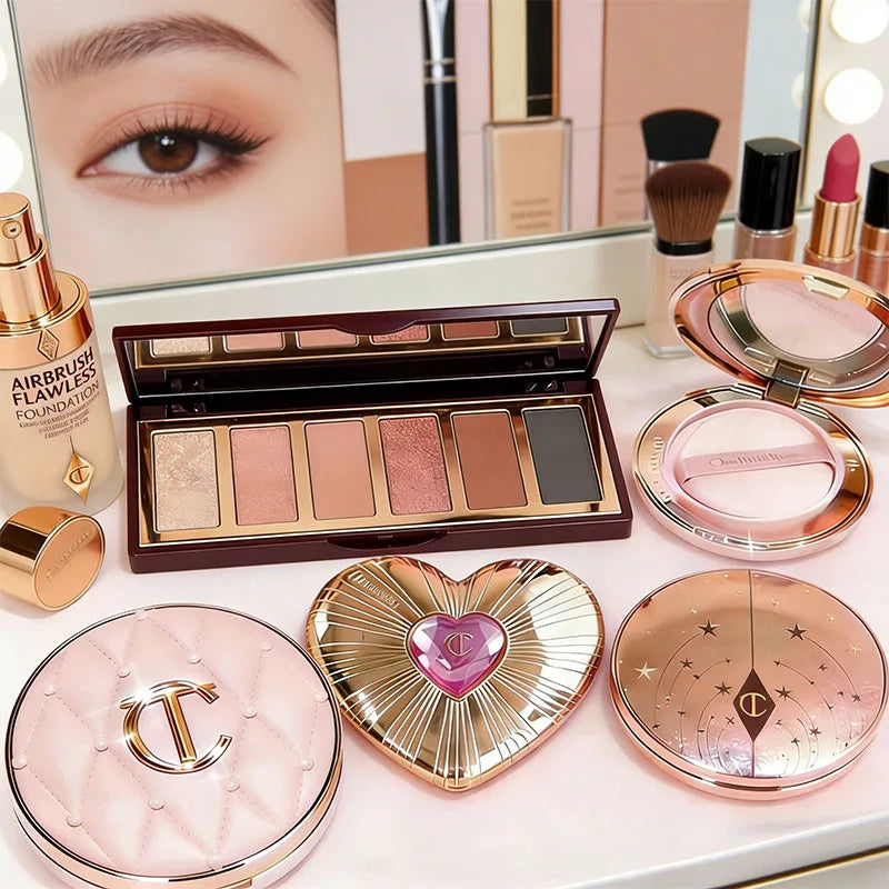 CT Makeup Set Liquid Foundation Cushion Foundation Setting Spray Pressed Powder Love 2 Color Powder Blusher Eyeshadow Cosmetics