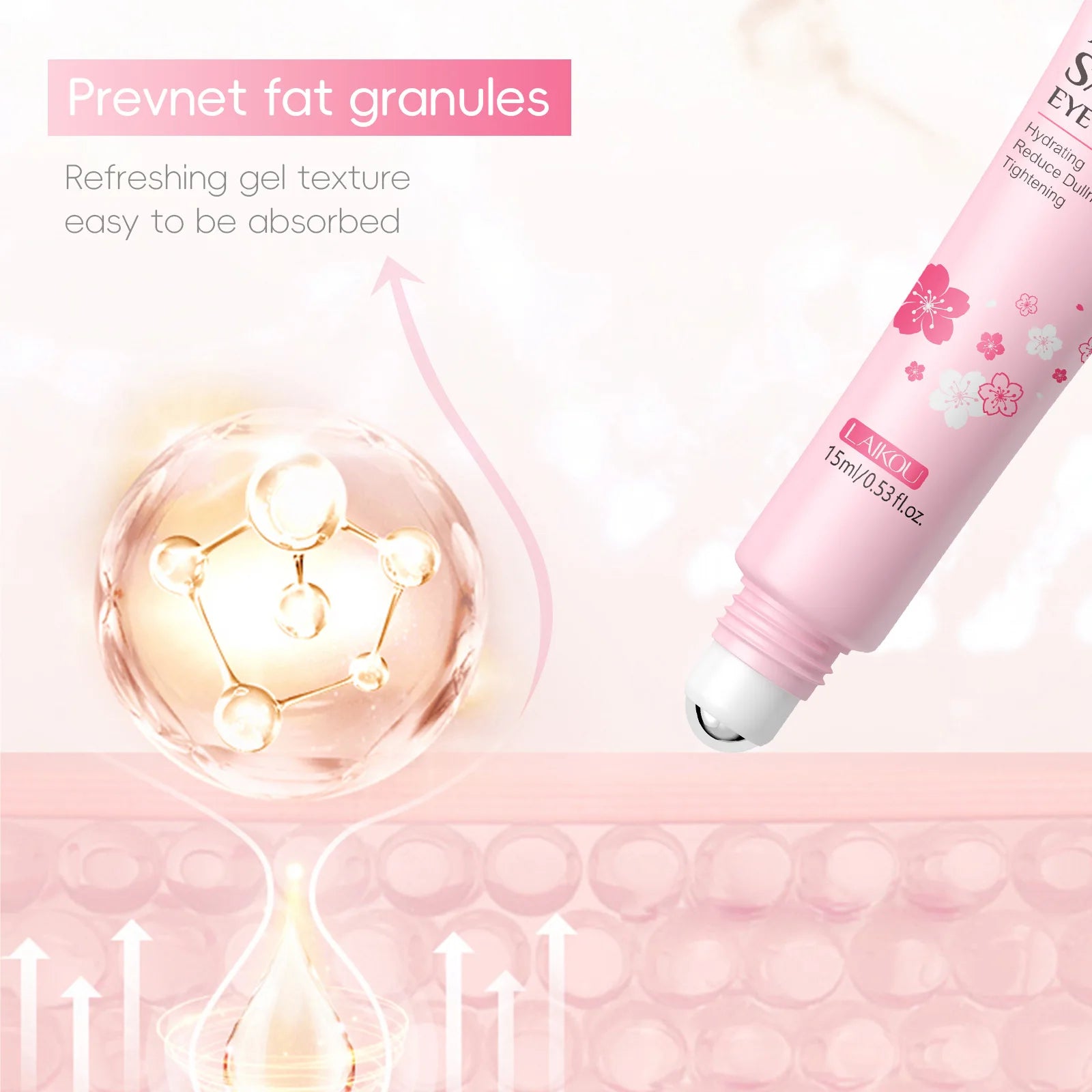 LAIKOU Sakura Eye Serum Roller Massage Hyaluronic Acid Skin Care Eye Bags Cream Moisturizing Dark Circles 15ml