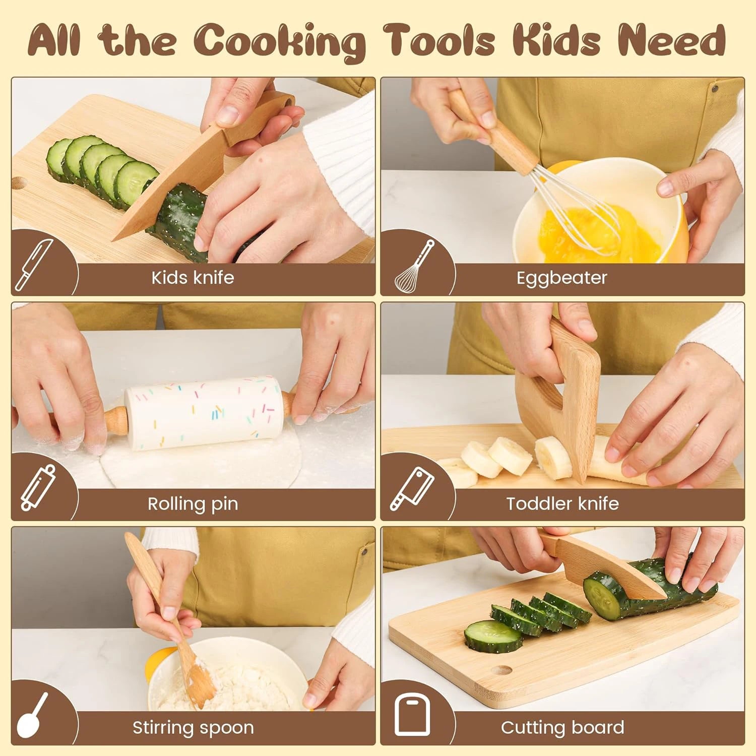 Montessori Kitchen Tools Real Cooking Set Wooden Educational Kid Toys Safe Knives Baking Set Kitchen Accessories For Boys Girls