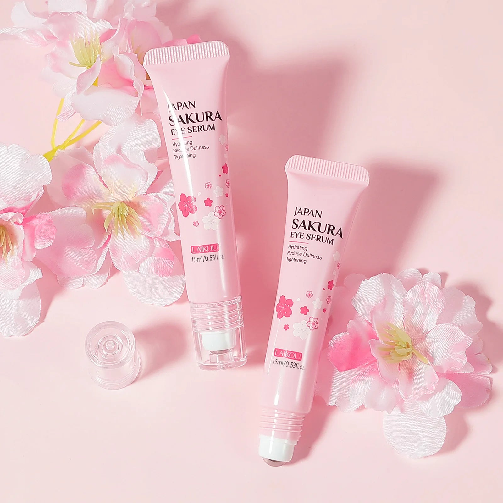 LAIKOU Sakura Eye Serum Roller Massage Hyaluronic Acid Skin Care Eye Bags Cream Moisturizing Dark Circles 15ml