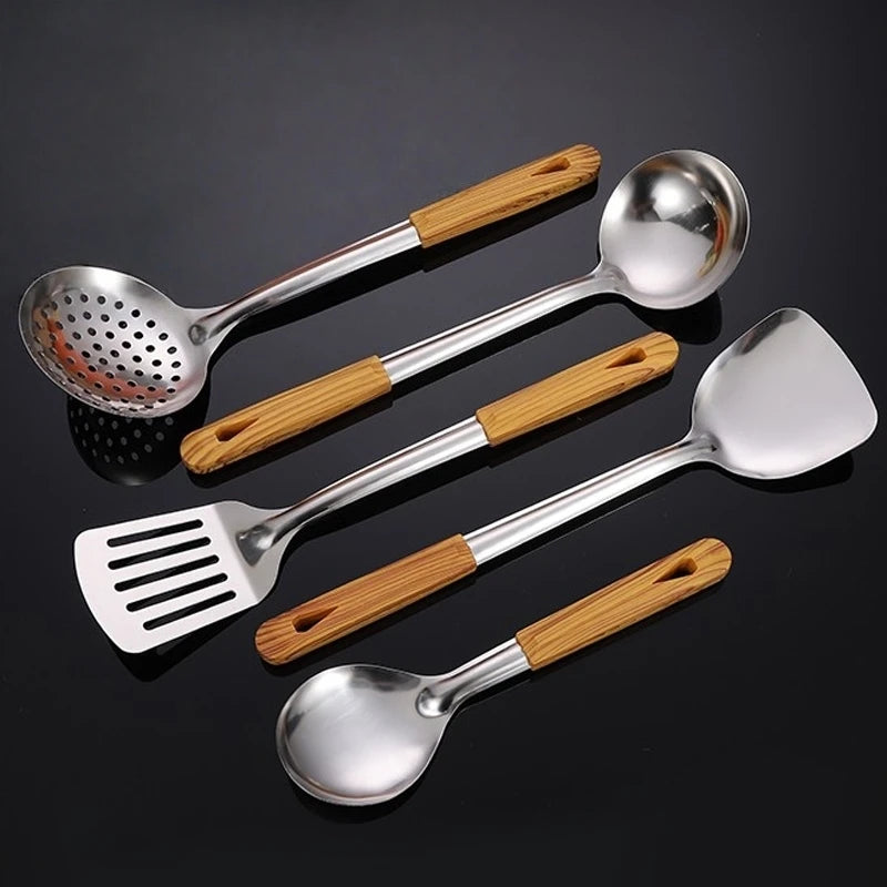 Stainless Steel Spatula Spoon Wood Handle Cooking Shovel Ladle Kitchen Utensils Baking Cooking Tools Kitchenware Cookware