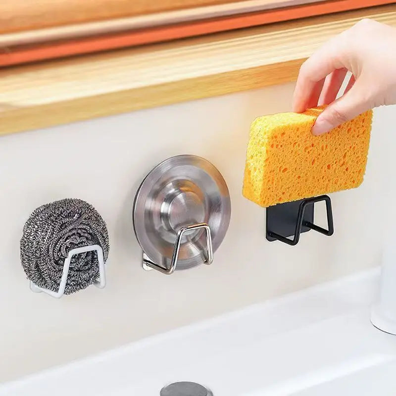 Stainless Steel Sink Sponge Holder – Wall-Mounted Suction Cup Storage Rack