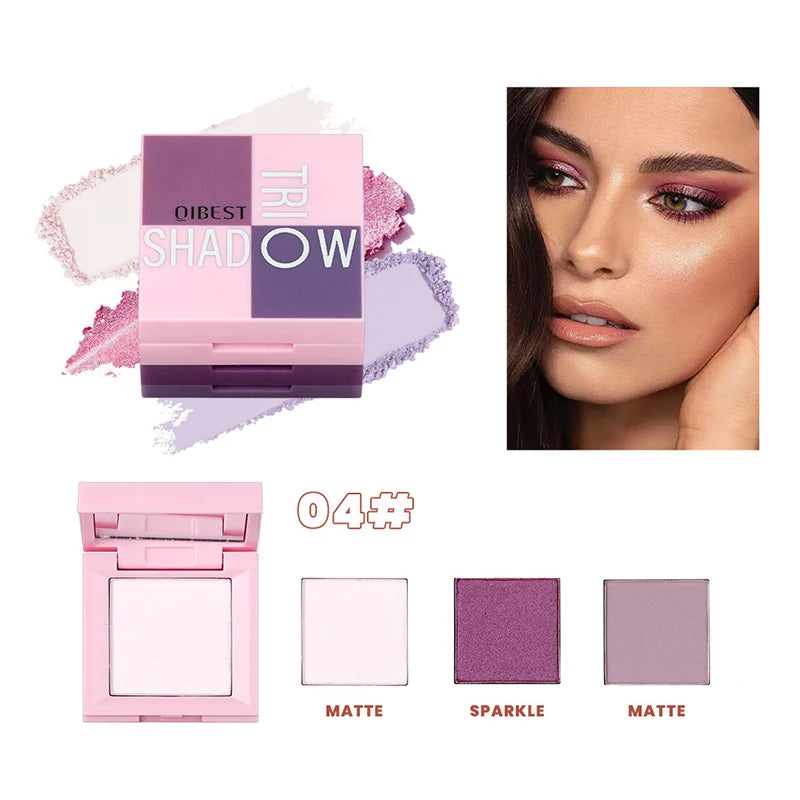 1 piece, three in one eye shadow palette, portable makeup, matte and shiny finish, multi-functional neutral tone, easy to mix